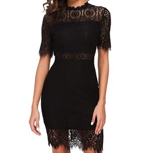 High Neck Short Sleeves Lace Cocktail Party Dress